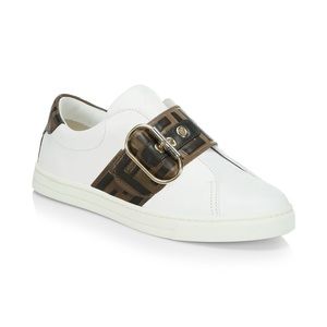 Fendi Logo Strap Leather Low-Top Sneakers